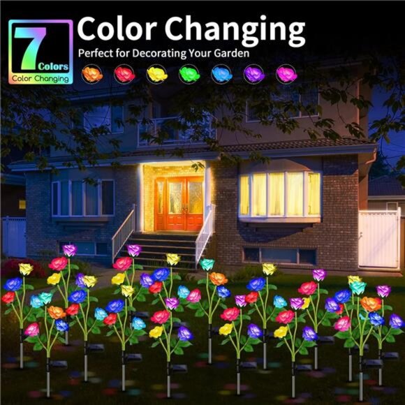 Solar Lights Outdoor, 3 Pack Upgraded Realistic Solar Garden Lights Outdoor - Picture 2 of 8